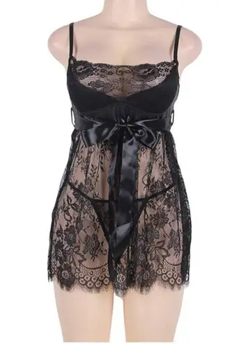 Slinky Black Floral Lacy Babydoll Lingerie with Eyelash Accents S/M Size undefined