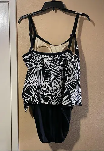Maxine of Hollywood Black & White Fern Print One Piece Swimsuit