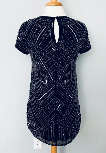 Parker Black Sequin Beaded Mini cocktail Party Dress