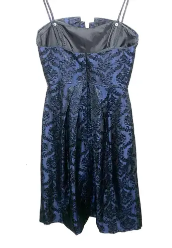 Watters & Watters Navy Brocade Satin Dress Convertible Strapless Textured Size 6 Blue