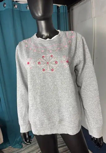 Speculation Womens Sweatshirt M Gray Pink Floral Embroidered Crewneck Pullover Size M