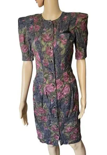 All that jazz Vintage 80s Whimsygoth Goth Witchy Floral Button Up Mini Dress