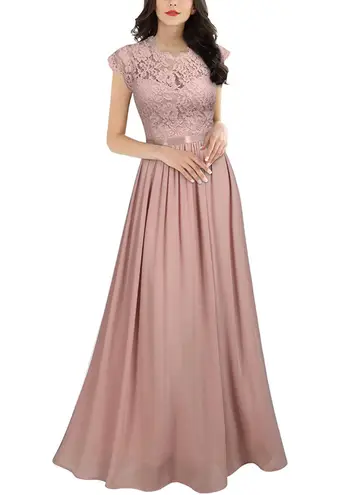 Formal Floral Lace Evening Party Maxi Dress Pink Size L