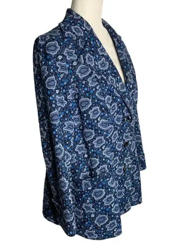 Buttons Vintage 70s Heavy Knit Blazer Jacket M Blue Floral Lined Pockets