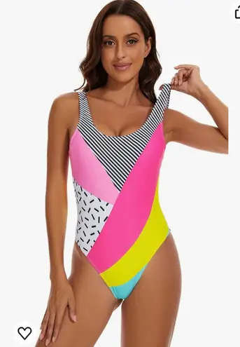 Miaulia MIAIULIA Women's Retro 80s/90s Inspired High Cut Low Back Padding One Piece Swimwear Bathing Suits