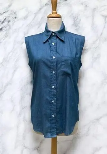 Kal Rieman Top Shirt Sz S Blue Chambray Sleeveless Button Up Western Casual