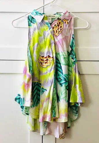 Mara Hoffman Tropical Pastel Print Blouse Top, Cold Shoulder sz. XS