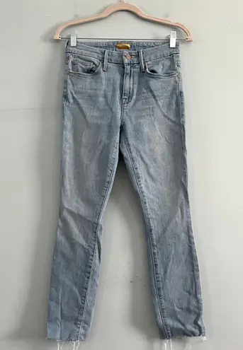 MOTHER Denim Mother The Looker Ankle Snippet Zapped Light Wash Raw Hem Skinny Jeans