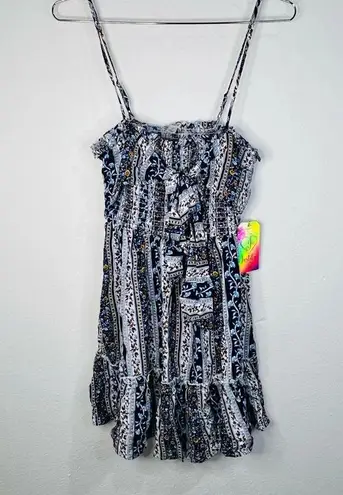 Justify Boho Floral Smocked Mini Dress Trendy Ruffles Lightweight Size Medium