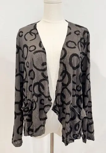 Chalet Et Cici Long Sleeve Crinkle Open Front Cardigan Blouse Lagenlook Large Gray