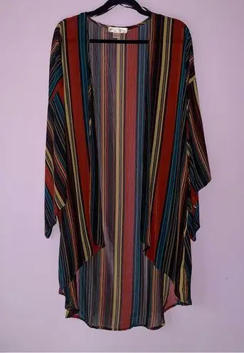 Band of Gypsies  XL Sheer Cardigan Striped Open Front Swim Cover Kimono