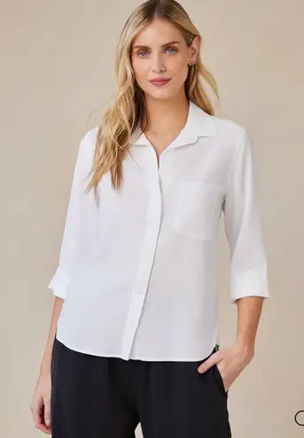 Bella Dahl Top Womens Medium White Effortless Shirt Tail Button Down Oversized