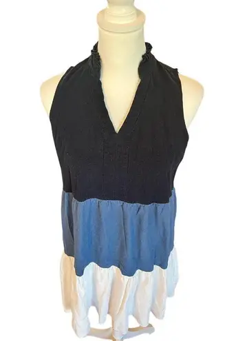 52SEVEN linen. blend tri color block sleeveless tunic dress size medium