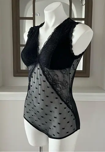 Flora Nikrooz Mesh Bodysuit Black Sheer Lace Floral Size L