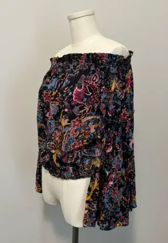 Free People Free Spirited Off The Shoulder Top Bell Sleeve Boho Floral Blouse XS