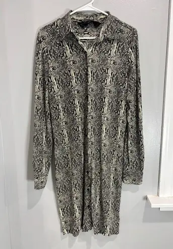 Norma Kamali Womens Snake Print Shirt Dress Size L Button Up Long Sleeve Stretch