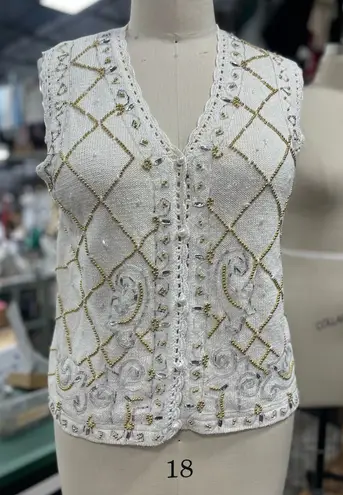 Claudia D. Vintage Beaded Vest XL White