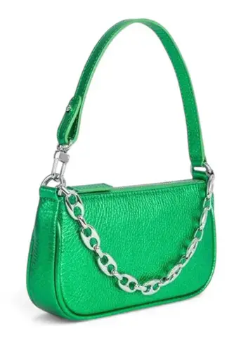 BY FAR Mini Rachel Bag – Metallic Green Leather w/ Silver Chain – NWT w/ Dustbag