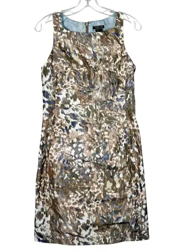 Peruvian Connection Brown Dot Print Sleeveless Ruched Shift Dress Size 6 Office