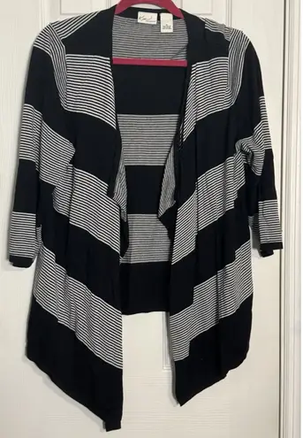 kim rogers Black/white Striped Open Cardigan, XL