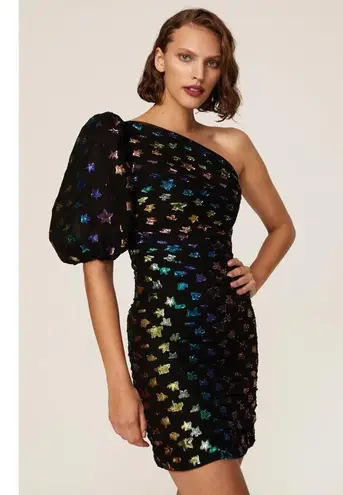 Shoshanna Ronnie Starry Night Black Rainbow Metallic Star One Shoulder Dress 6