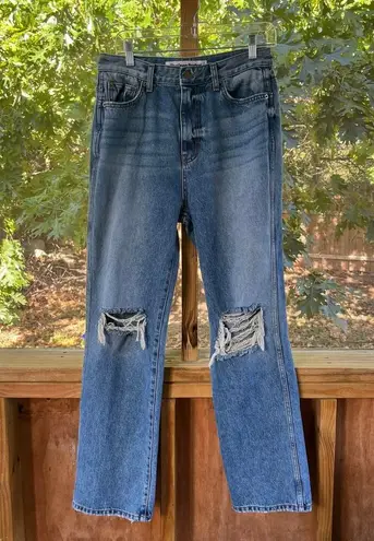 TheOpen Product Women's Super High Rise Ripped Knee Jeans Size 2 (30" Waist) Blue