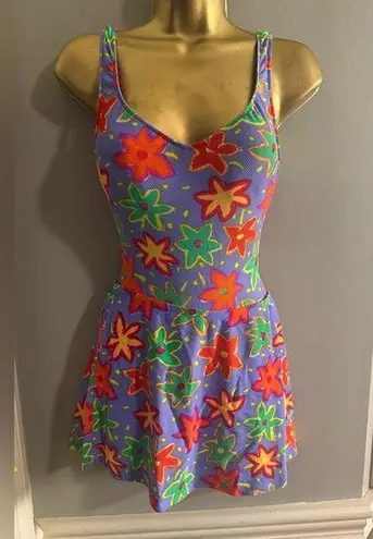 Red and Purple One Piece Swimsuit with Cover up Skirt Size M