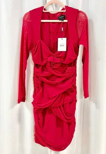 Bardot NWT Pippa Mesh Ruched Bodycon Mini Dress Fire Red Women's Size L / US 8