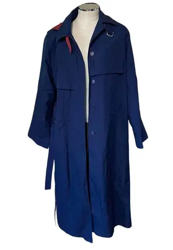 Investments Vintage Investment Hooded Belted Trenchcoat Blue and Red Women's Size 10