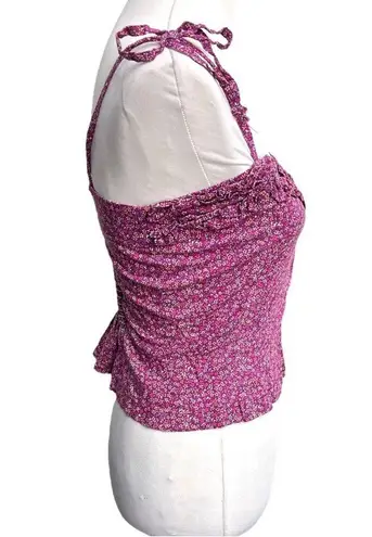 Urban Renewal Floral Front Zipper Crop Top Purple Size Medium