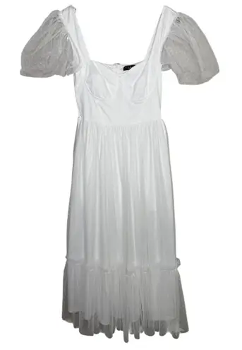 NWT Lulus Dreamy Celebration Sheer Tulle Bustier Swiss Dot Midi Dress S White