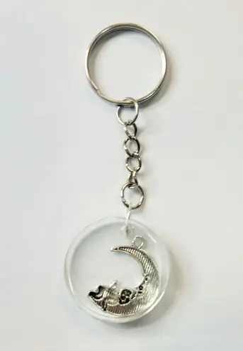 Silver Moon and Cupid resin Keychain handmade
