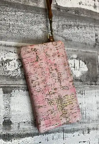 Acid wash Leather Pink & metallic Gold 10”x6” wristlet.
