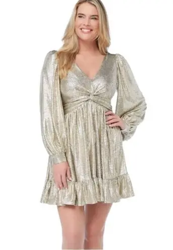 Skies Are Blue Metallic Long Sleeve Gold Cocktail Dress Party Size Medium M