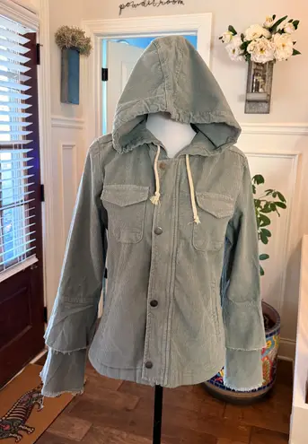 Live a Little  NWOT Corduroy Hood Jacket w/ Zip & Button Closure w/ Ruffles thumbnail 1