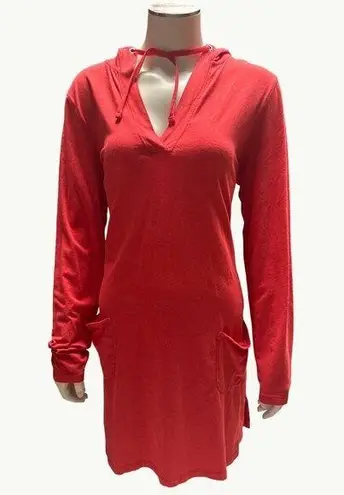 Coolibar Womens UPF 50+ Hooded Tunic Dress C over up M Red Cotton Blend Size M