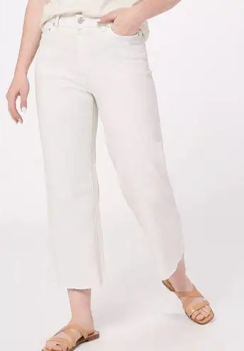 Denim & Co Easy Stretch Denim Crop Wide Leg Jeans Fray Hem A393117 Warm White 14