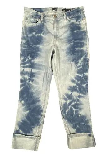 J Jill Womens High Rise Cropped Jeans 8 Blue Tie Dye Cuffed Stretch Denim