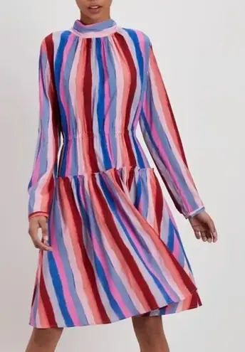 The Kit Multicolor Striped Long Sleeve Bow Back Midi Dress Size Small Silky
