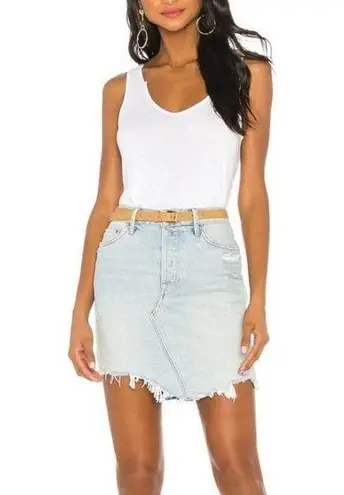 GRLFRND Revolve Rhoda Ripped Denim Skirt in I Got Mine Lightwash Mini Skirt 28