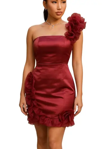 Y2K Retro One Shoulder Dress Women's Size 2 Red Wedding Cocktail Party Prom