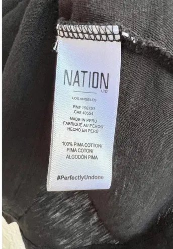 Nation Ltd Nation Puff Sleeve 100% Pima Cotton Pleated Tee Shirt Black Women's Size Medium