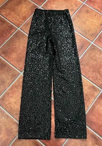 CALZEDONIA Black Sequin Elastic Waistband Wide Leg Pants Size Small