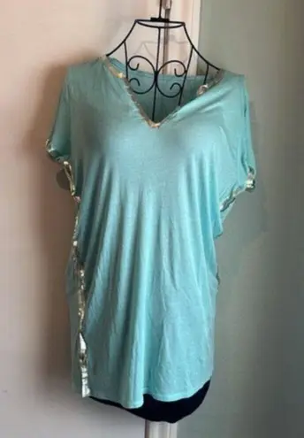 Zadig & Voltaire Tino Turquoise and Silver Foil Tee M