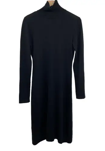 Garnet Hill Merino Wool Turtleneck Dress Knee Length Black Womens Size Small