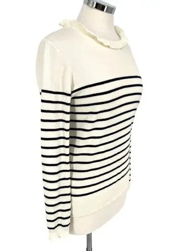 Böhme Striped Ruffled Neck Sweater Ivory White Black Size Medium