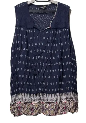 Suzanne Betro (T) Plus Size Weekend Sleeveless Top 3X Blue Floral Diamond EUC