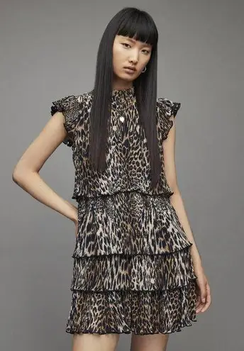All Saints Antheia Kiku Animal Print Tiered Mini Dress Size 4 NWT