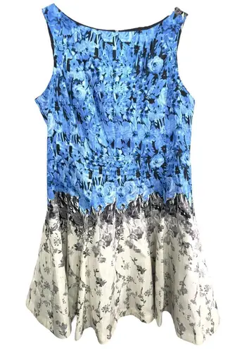 J Taylor Plus Size 18W Dress Sleeveless Fit n Flare Floral Blue White Mini 700