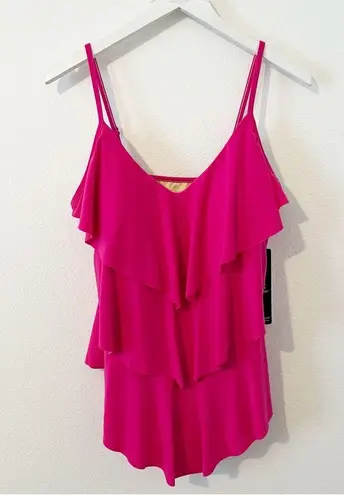 MiracleSuit Magicsuit Rose Pink Stretch Solid Tiered Rita Tankini Swim Top Size 16 NWT